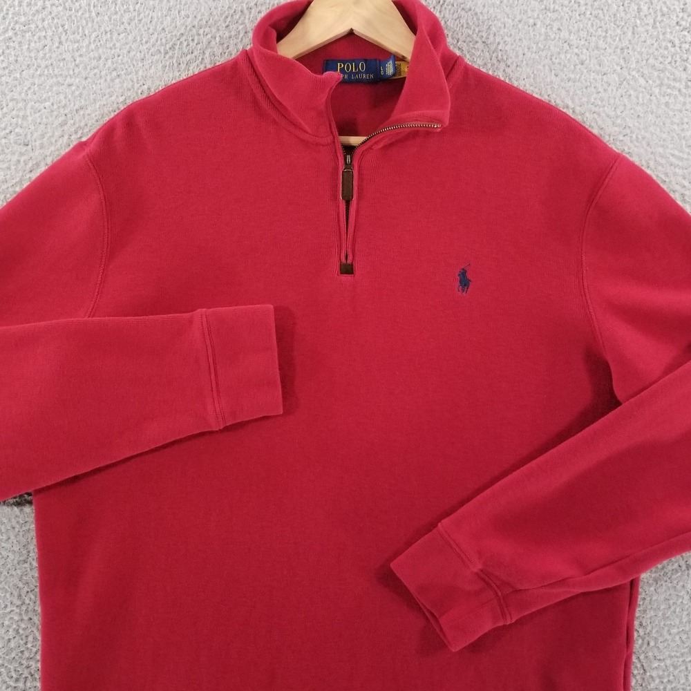 Polo Ralph Lauren Sweater Mens Large Red 1/4 Zip Knit Pullover Sweatshirt Preppy